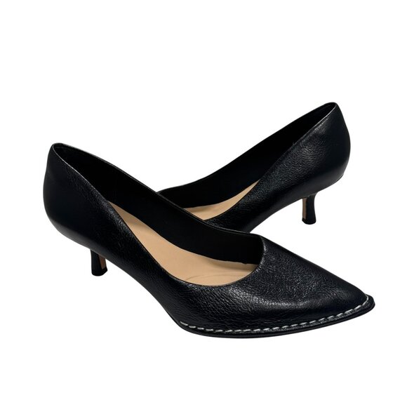Clarks Thorna55 Court Black Leather Pumps White Stitching COMFY New size 8 M - Picture 1 of 6